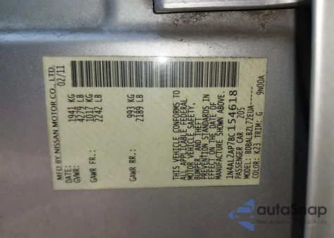 2011 Nissan Altima S z USA, uszkodzony, nr VIN 1N4AL2AP7BC154618